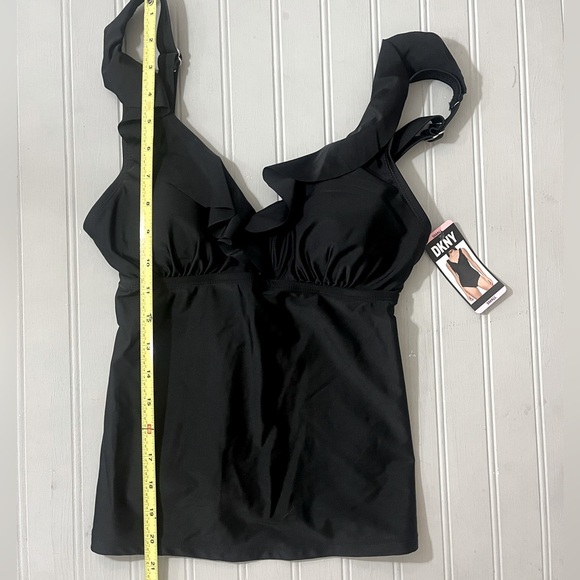 DKNY Ruffled V Neck Tankini Swimsuit Top‎ Womens Small Black Stretchy UPF NWT - Picture 9 of 11